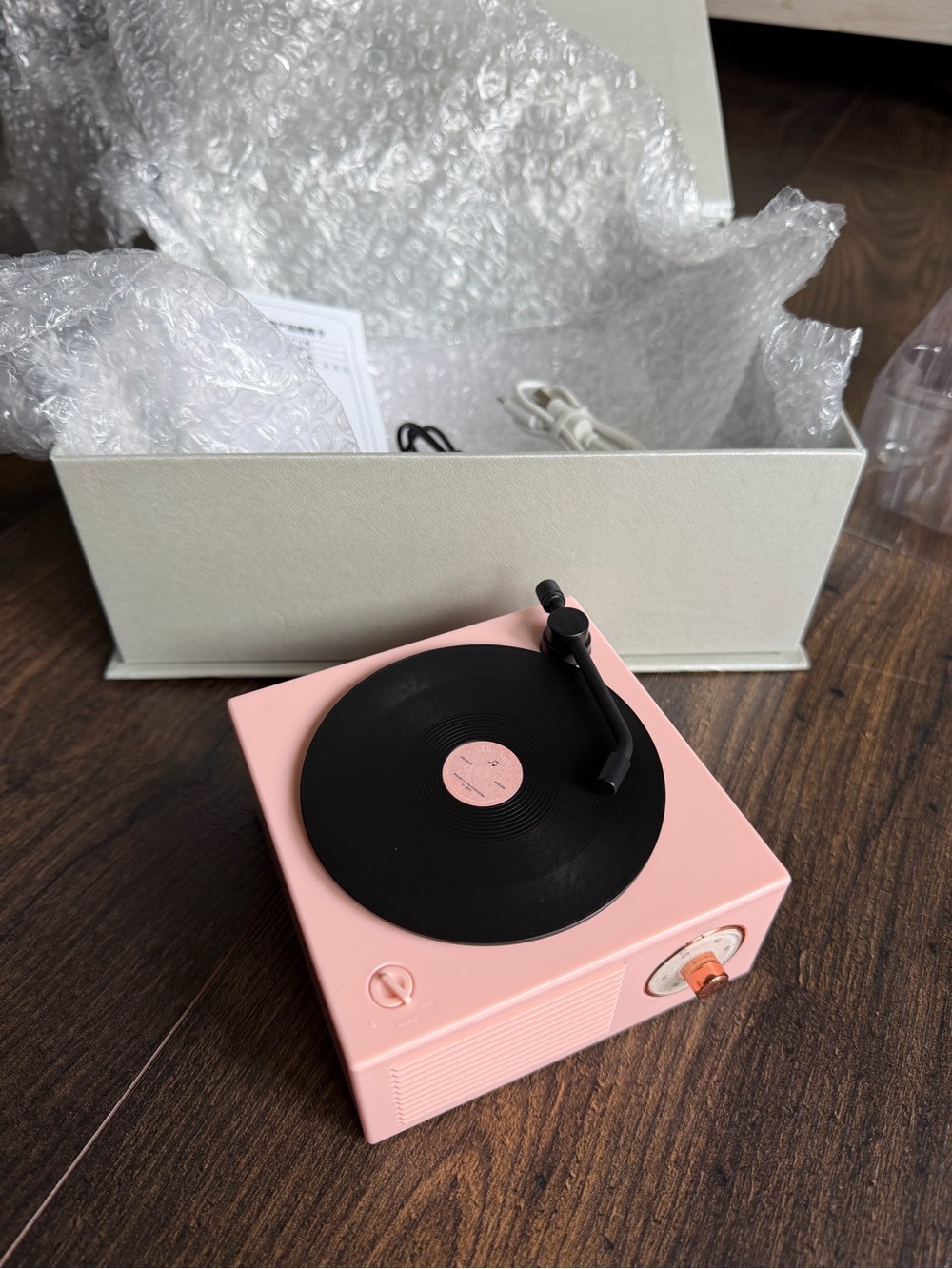 Pink Portable Turntable Bluetooth Speaker